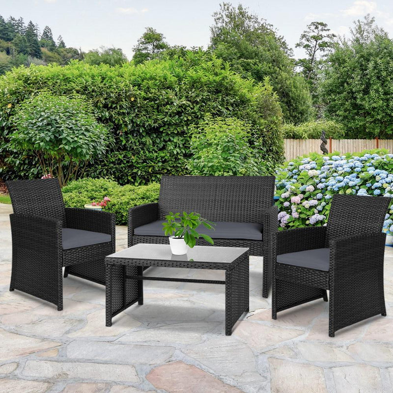 Gardeon Set of 4 Outdoor Lounge Setting Rattan Patio Wicker Dining Set Black Payday Deals