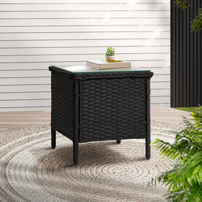 Gardeon Side Table Coffee Patio Desk Outdoor Furniture Rattan Indoor Garden Black Payday Deals