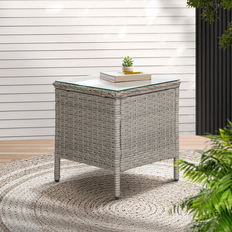Gardeon Side Table Coffee Patio Desk Outdoor Furniture Rattan Indoor Garden Grey Payday Deals