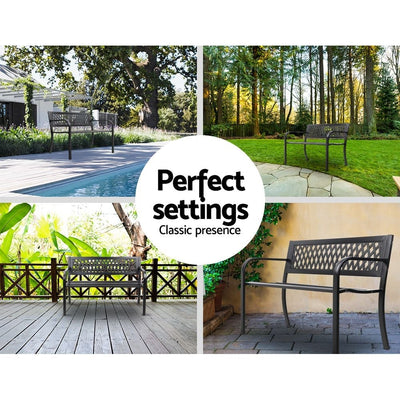 Gardeon Steel Modern Garden Bench - Black Payday Deals