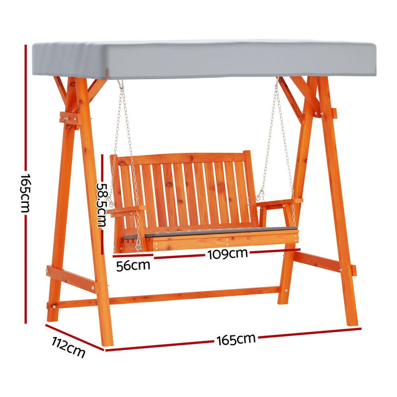 Gardeon Swing Chair Wooden Garden Bench Canopy 2 Seater Outdoor Furniture Payday Deals