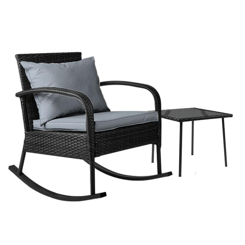 Gardeon Wicker Rocking Chairs Table Set Outdoor Setting Recliner Patio Furniture Payday Deals
