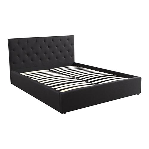 Gas Lift Queen Size Storage Bed Frame Upholstery Fabric in Black Colour with Tufted Headboard Payday Deals