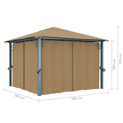 Gazebo with Curtain 300x300 cm Taupe Aluminium Payday Deals