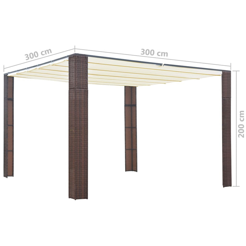 Gazebo with Roof Poly Rattan 300x300x200 cm Brown and Cream Payday Deals