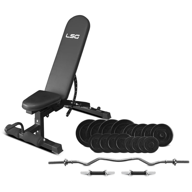 GBN-006 14-Level FID Exercise Bench + Dumbbell & Curl Bar 84kg Weight Package Payday Deals
