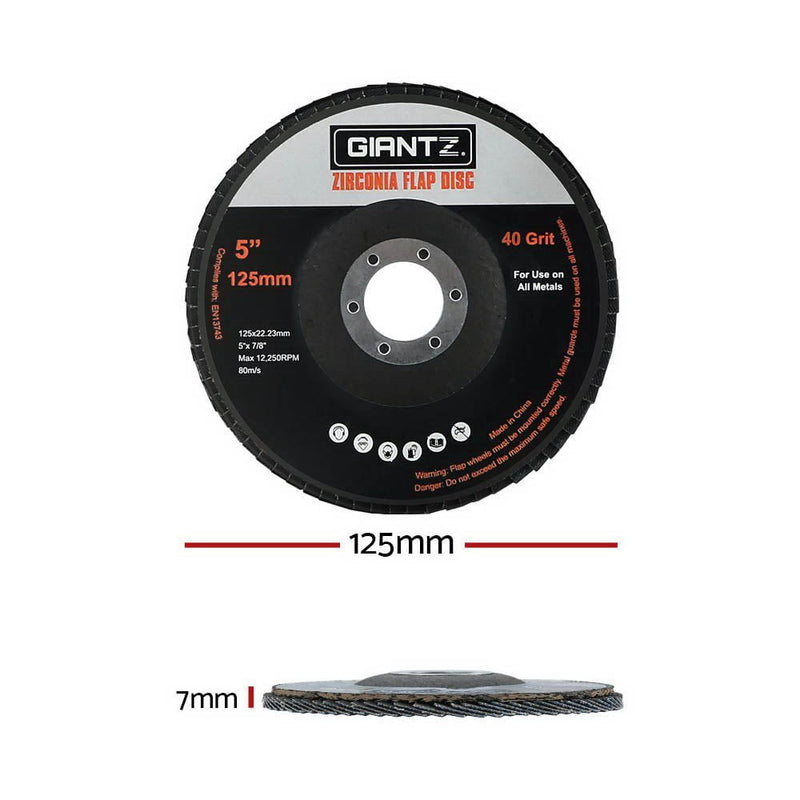 Giantz 100 PCS Zirconia Sanding Flap Disc 5’’ 125mm 40Grit Angle Grinding Wheel Payday Deals