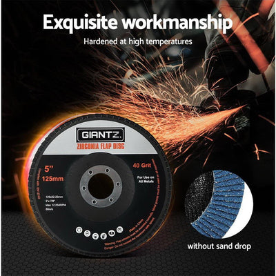 Giantz 100 PCS Zirconia Sanding Flap Disc 5’’ 125mm 40Grit Angle Grinding Wheel Payday Deals