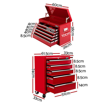 Giantz 14 Drawers Toolbox Chest Cabinet Mechanic Trolley Garage Tool Storage Box Payday Deals