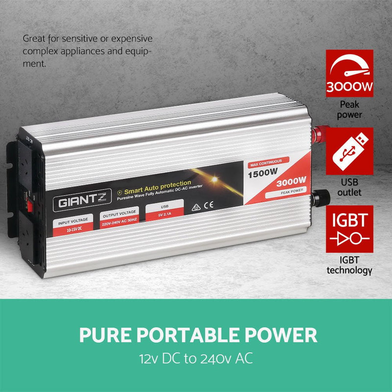 Giantz 1500W Puresine Wave DC-AC Power Inverter Payday Deals