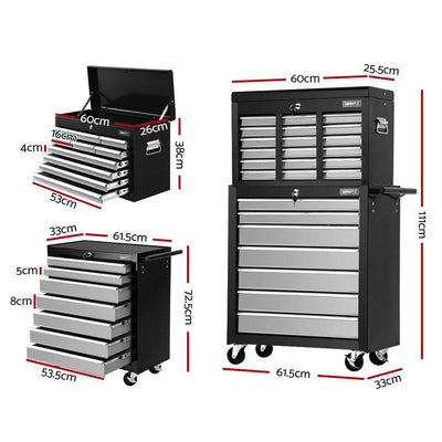 Giantz 17 Drawers Tool Box Trolley Chest Cabinet Cart Garage Mechanic Toolbox Black and Grey Payday Deals