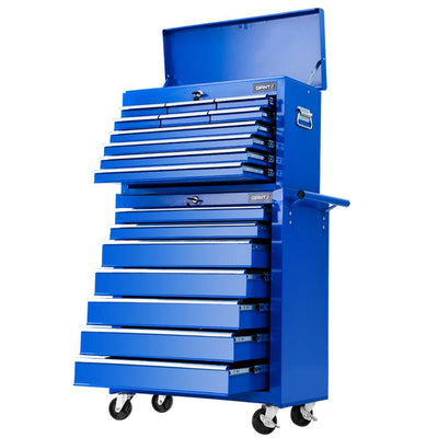 Giantz 17 Drawers Tool Box Trolley Chest Cabinet Cart Garage Mechanic Toolbox Blue Payday Deals