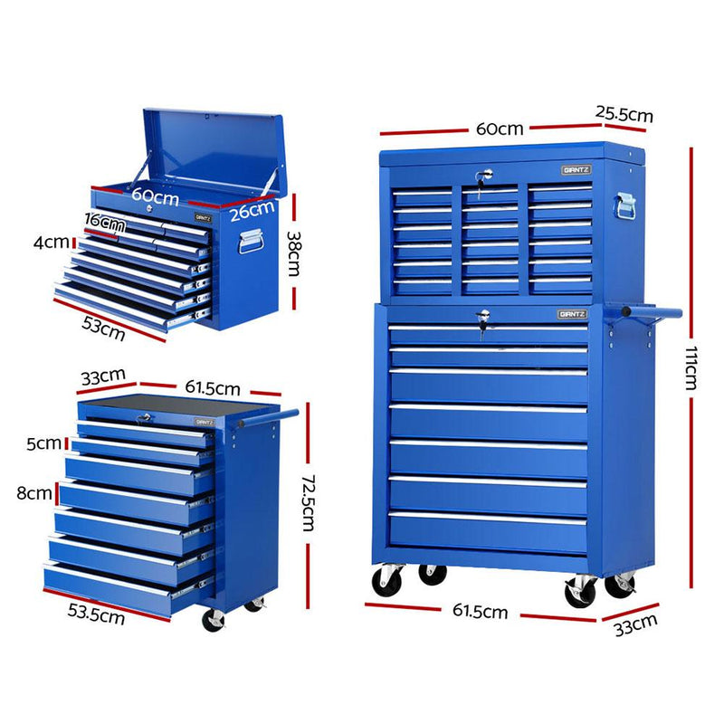 Giantz 17 Drawers Tool Box Trolley Chest Cabinet Cart Garage Mechanic Toolbox Blue Payday Deals