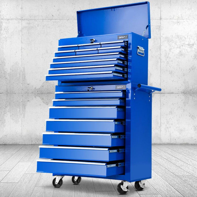 Giantz 17 Drawers Tool Box Trolley Chest Cabinet Cart Garage Mechanic Toolbox Blue Payday Deals