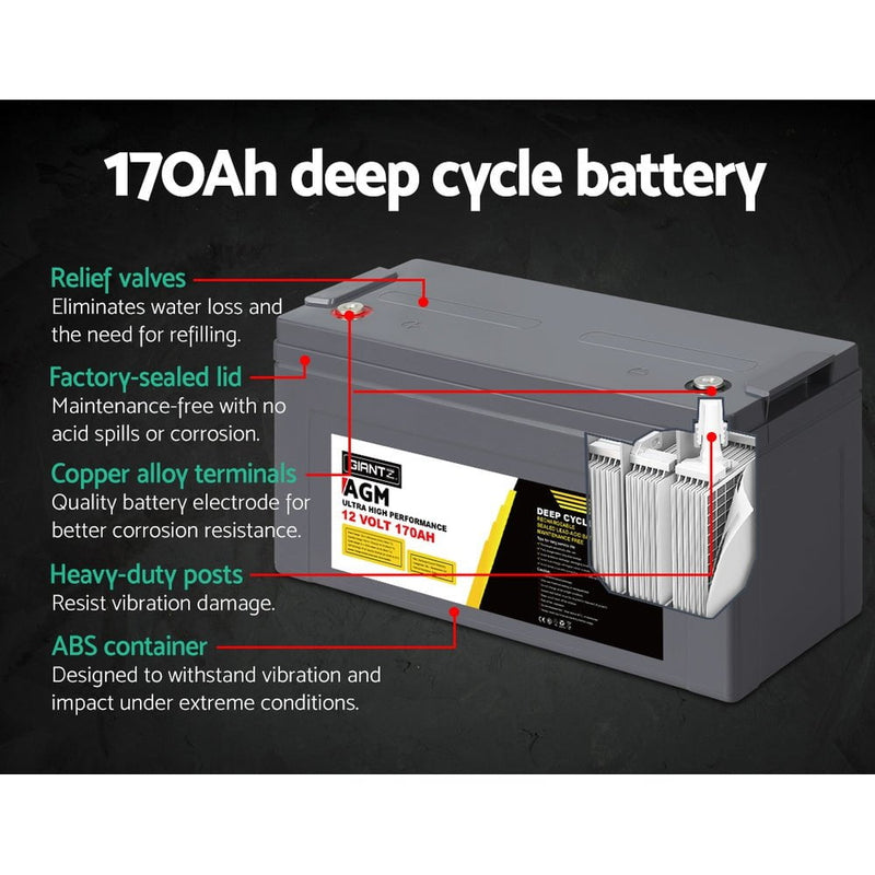 Giantz 170Ah Deep Cycle Battery 12V AGM Marine Sealed Power Portable Box Solar Caravan Camping Payday Deals