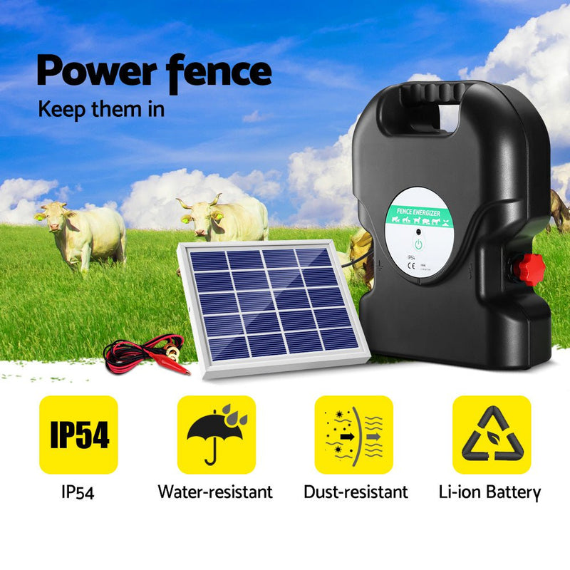 Giantz 20km Electric Fence Energiser Solar Energizer Charger Farm Animal 1.2J Payday Deals