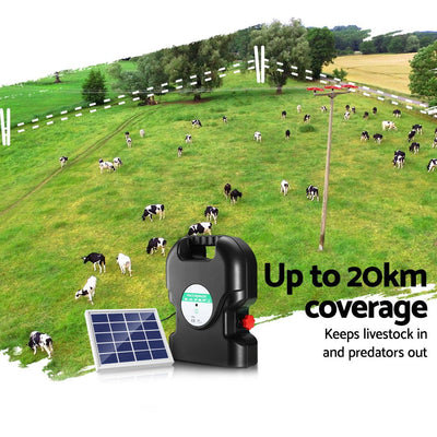 Giantz 20km Electric Fence Energiser Solar Energizer Charger Farm Animal 1.2J Payday Deals