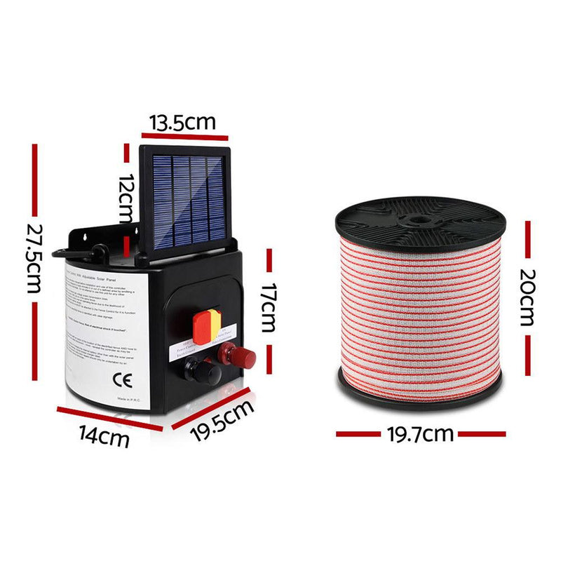 Giantz 3km Solar Electric Fence Energiser Charger with 400M Tape and 25pcs Insulators Payday Deals