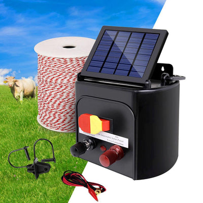 Giantz 3km Solar Electric Fence Energiser Charger with 500M Tape and 25pcs Insulators Payday Deals