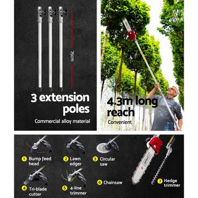 Giantz 4-STROKE Pole Chainsaw Brush Cutter Hedge Trimmer Saw Multi Tool Payday Deals