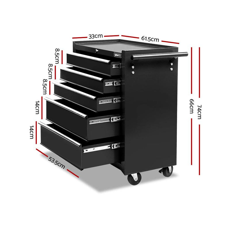 Giantz 5 Drawer Mechanic Tool Box Cabinet Storage Trolley - Black Payday Deals