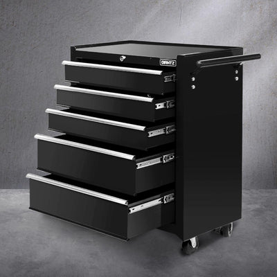 Giantz 5 Drawer Mechanic Tool Box Cabinet Storage Trolley - Black Payday Deals