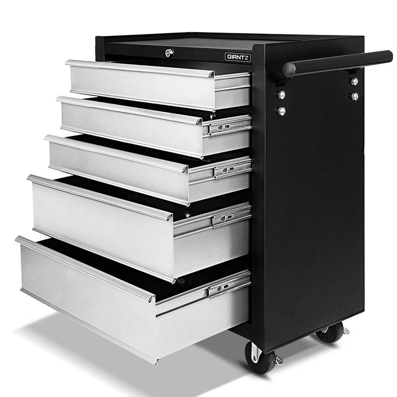 Giantz 5 Drawer Mechanic Tool Box Cabinet Storage Trolley - Black & Grey Payday Deals