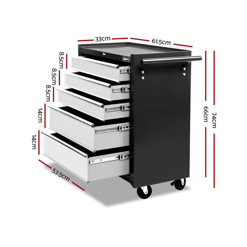 Giantz 5 Drawer Mechanic Tool Box Cabinet Storage Trolley - Black & Grey Payday Deals