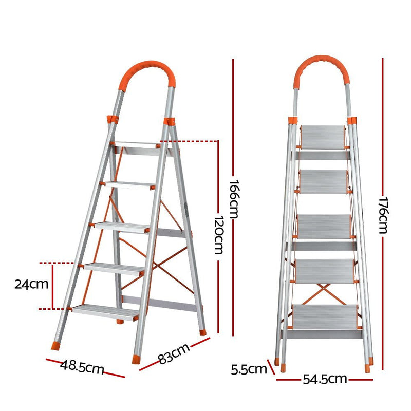 Giantz 5 Step Ladder Multi-Purpose Folding Aluminium Light Weight Non Slip Platform Payday Deals