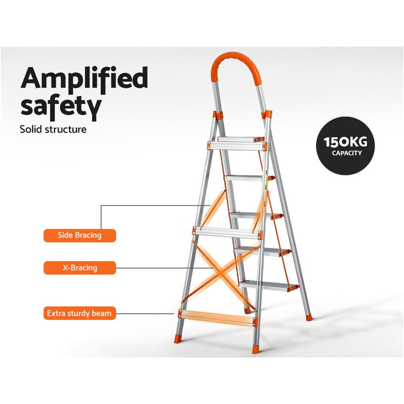 Giantz 5 Step Ladder Multi-Purpose Folding Aluminium Light Weight Non Slip Platform Payday Deals