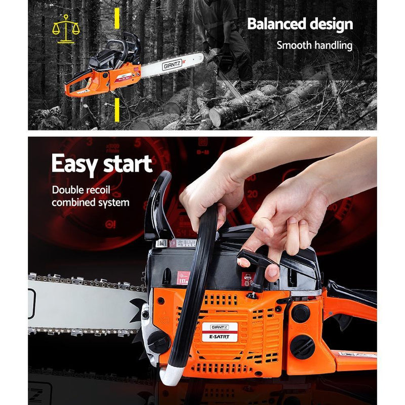 GIANTZ 52CC Petrol Commercial Chainsaw Chain Saw Bar E-Start Black