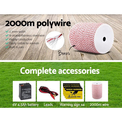 Giantz 5KM Solar Electric Fence Energiser Energizer 0.15J + 2000M Poly Fencing Wire Tape Payday Deals