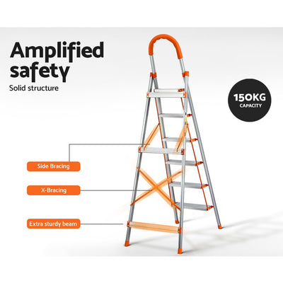 Giantz 6 Step Ladder Multi-Purpose Folding Aluminium Light Weight Non Slip Platform Payday Deals