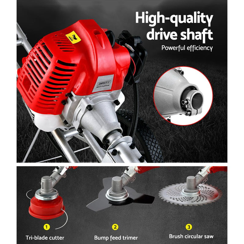 Giantz 62cc Petrol Brush Cutter Whipper Saw Trimmer 2 Stroke 3-in-1 Wheel Payday Deals