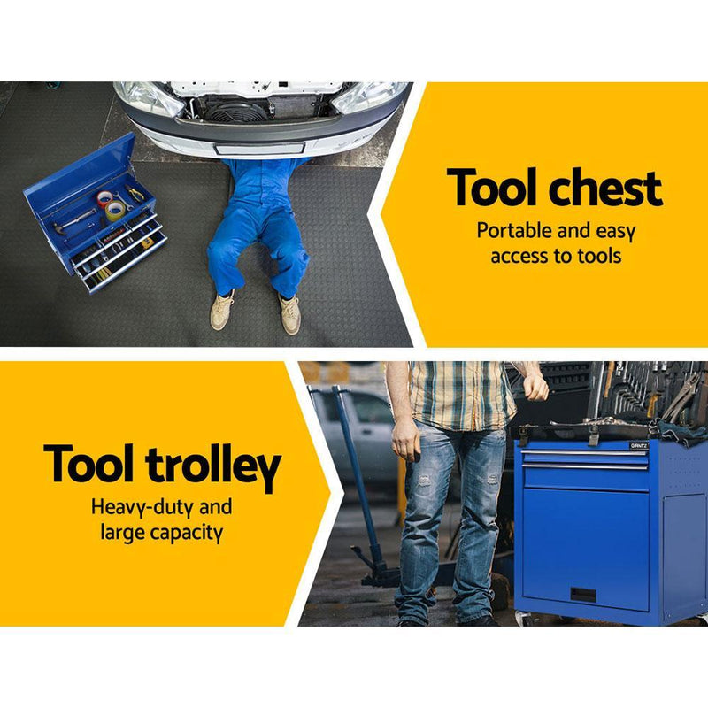 Giantz 7 Drawer Tool Box Cabinet Chest Storage Garage Toolbox Organiser Set Blue Payday Deals