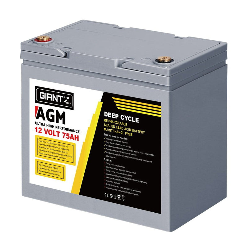 Giantz 75Ah Deep Cycle Battery 12V AGM Marine Sealed Power Portable Box Solar Caravan Camping Payday Deals