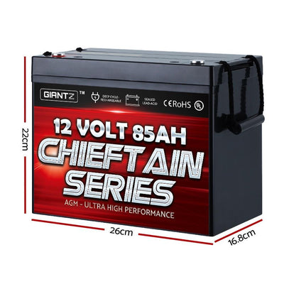 GIANTZ 85Ah Deep Cycle Battery 12V AGM Marine Sealed Power Portable Box Solar