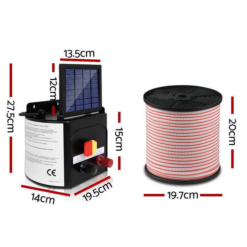 Giantz 8km 0.3J Solar Electric Fence Energiser with Bonus Charger 400M Poly Tape