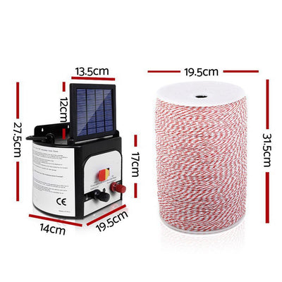 Giantz 8KM Solar Electric Fence Energiser Energizer 0.3J + 2000M Poly Fencing Wire Tape Payday Deals