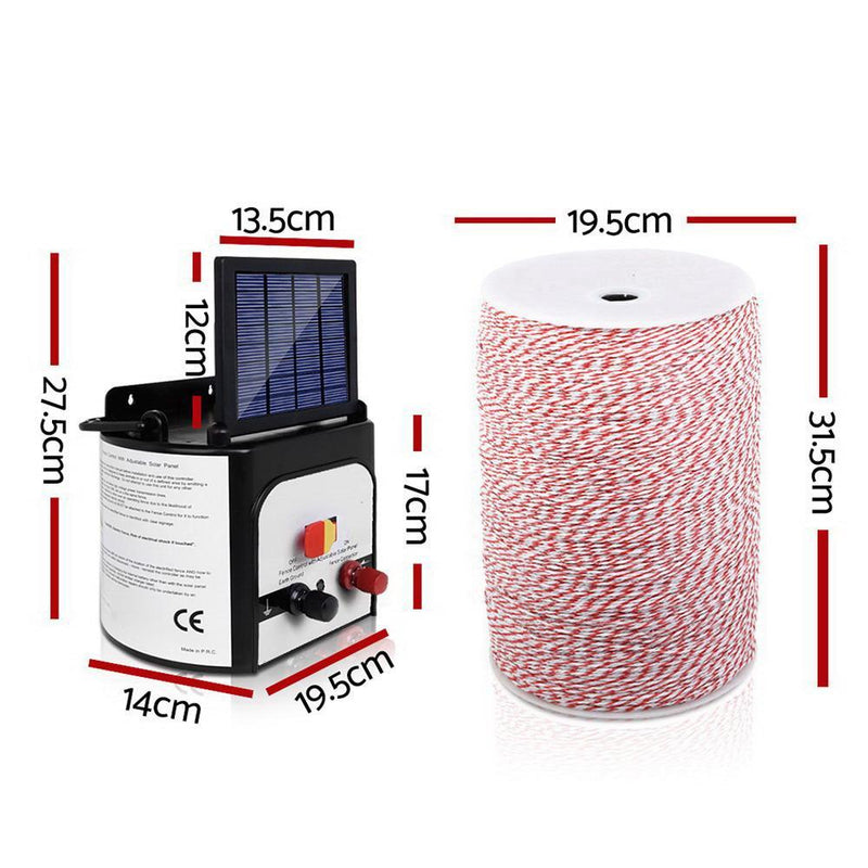 Giantz 8KM Solar Electric Fence Energiser Energizer 0.3J + 2000M Poly Fencing Wire Tape Payday Deals