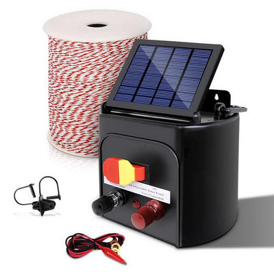 8km Solar Electric Fence Energiser with Bonus Charger 500M Tape and Pinlocks
