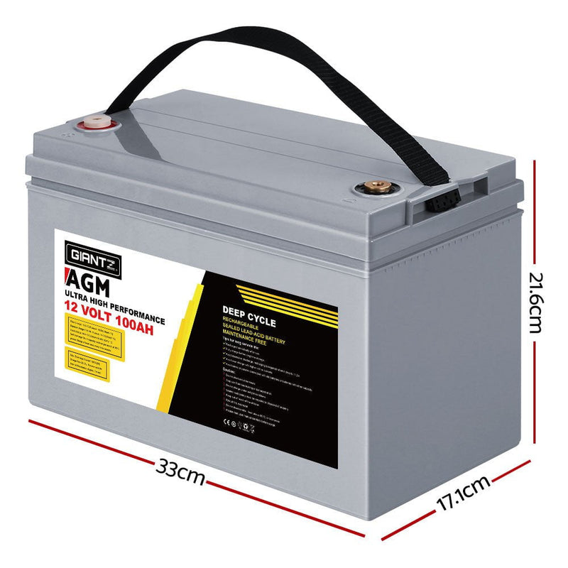 Giantz AGM Deep Cycle Battery 12V 100Ah Marine Sealed Power Portable Solar x2 Payday Deals