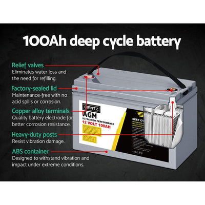 Giantz AGM Deep Cycle Battery 12V 100Ah Marine Sealed Power Portable Solar x2 Payday Deals