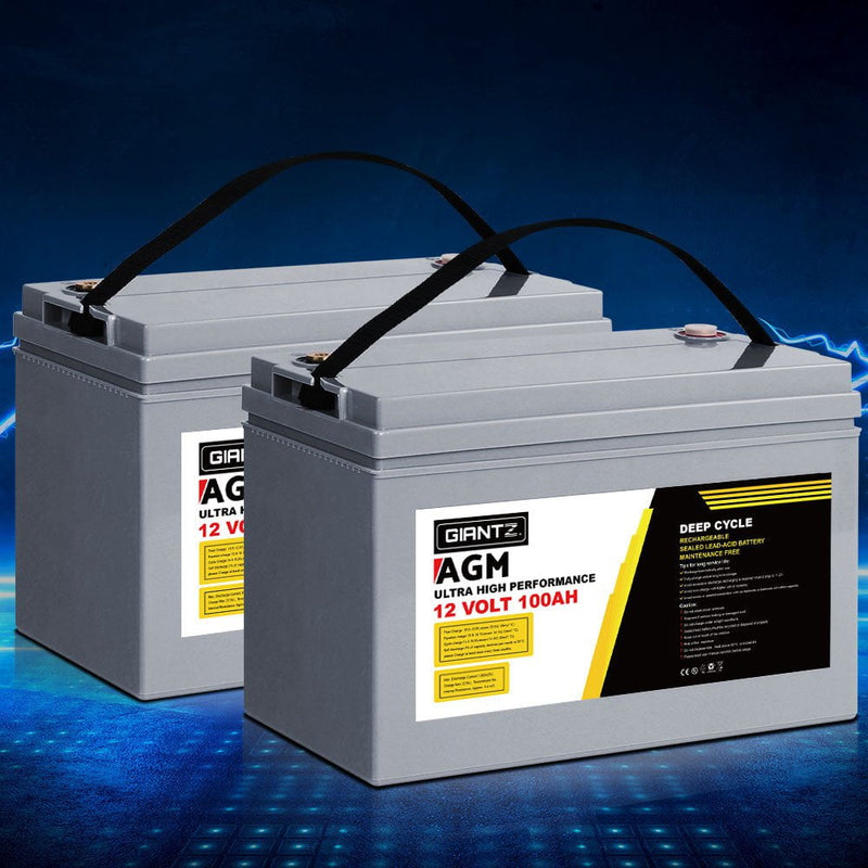 Giantz AGM Deep Cycle Battery 12V 100Ah Marine Sealed Power Portable Solar x2 Payday Deals