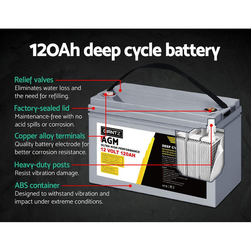 Giantz AGM Deep Cycle Battery 12V 120Ah Marine Sealed Power Portable Solar X2 Payday Deals