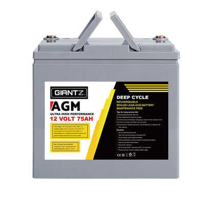 Giantz AGM Deep Cycle Battery 12V 75Ah Marine Sealed Power Portable Box Solar X2 Payday Deals