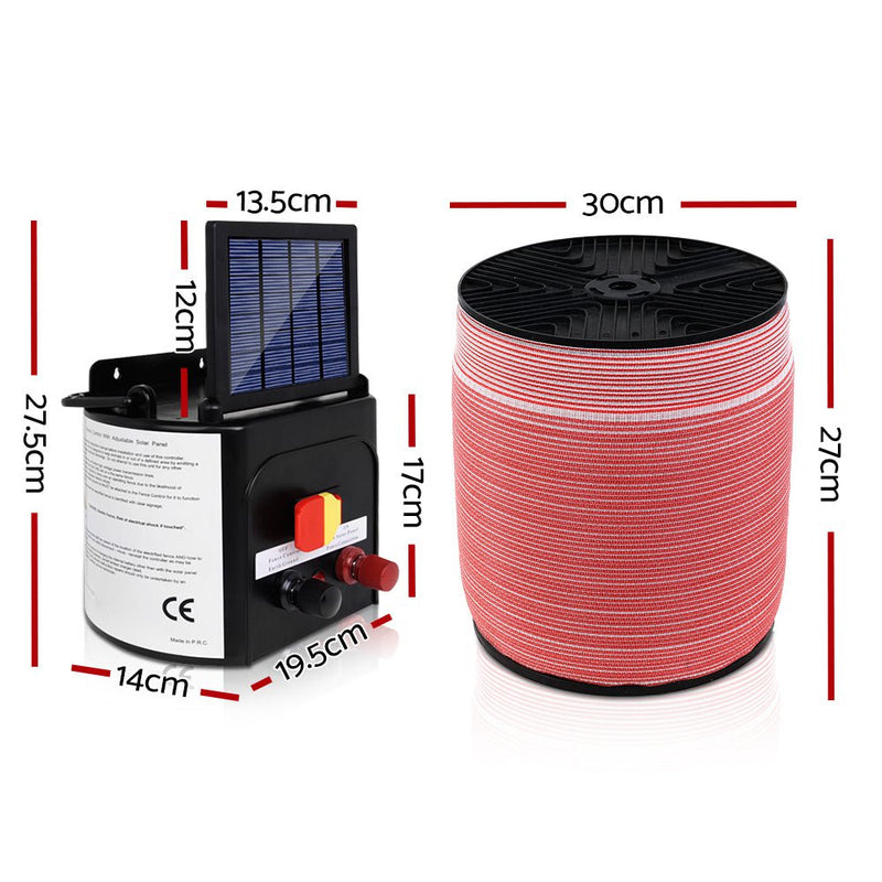 Giantz Electric Fence Energiser 3km Solar Powered Energizer Set + 1200m Tape Payday Deals