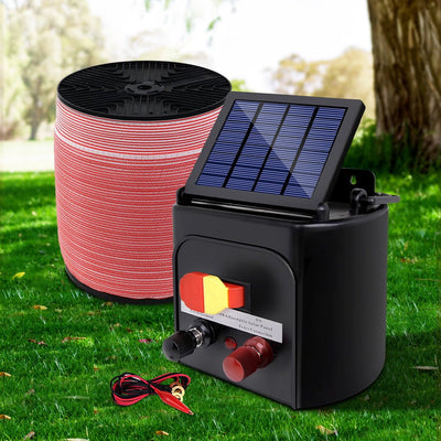 Giantz Electric Fence Energiser 3km Solar Powered Energizer Set + 1200m Tape Payday Deals