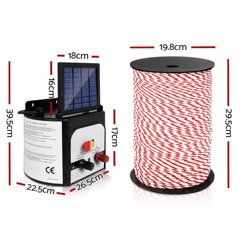Giantz Electric Fence Energiser 8km Solar Powered Charger + 500m Polytape Rope Payday Deals