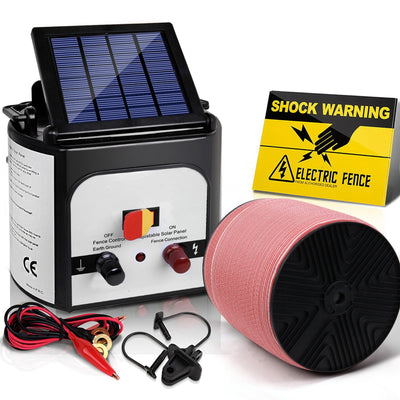 Giantz Electric Fence Energiser 8km Solar Powered Energizer Charger + 1200m Tape Payday Deals
